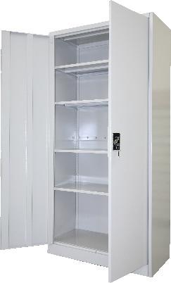 Item B-1.14 Cupboards - Office Metallic sheet cupboard for office use. 1) Sturdy stainless steel epoxy coated frame of at least 14 gauge as per example below. 2) Two doors.
