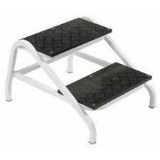 Item B-1.17 Footstools, Two/Three-Step Two/three step stool for patients 1) Lightweight, durable, easy to handle. 2) Deep steps with non-skid tread. 3) Stable and safe.