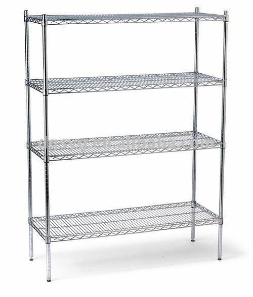 Item B-1.21 Shelves, Metal, Free Standing, Mesh-Wire Mesh-wire type shelves for linen. 1) Made in Chromium-plated stainless steel, at least 16 gauge steel and surface treated with clear epoxy varnish.