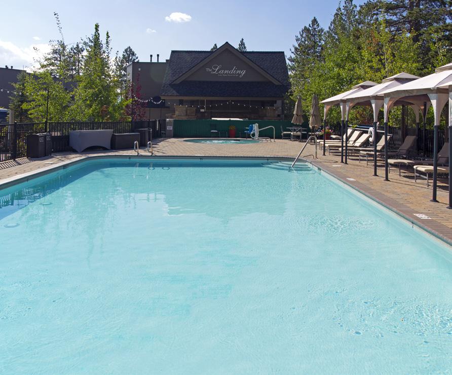 The scenic shoreline and crystal clear water of Lake Tahoe is a short walk from the hotel, where guests have entry to a private beach on the shores of