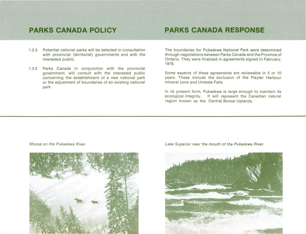 PARKS CANADA POLICY PARKS CANADA RESPONSE 1.2.3 