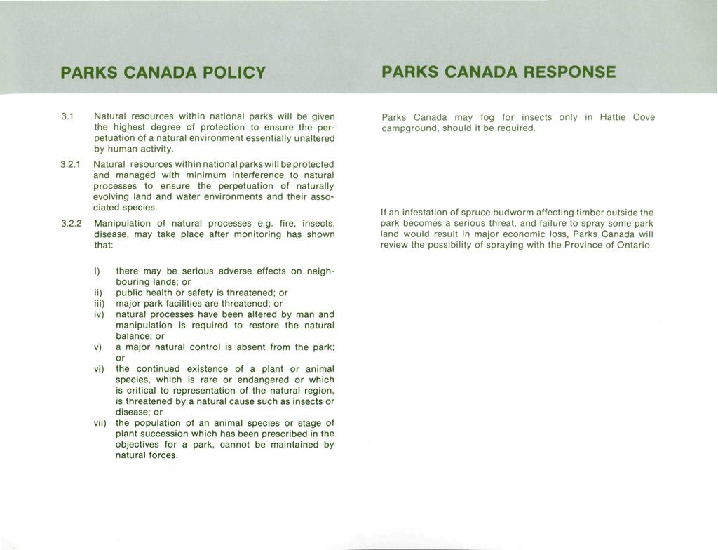 PARKS CANADA POLICY PARKS CANADA RESPONSE 3.