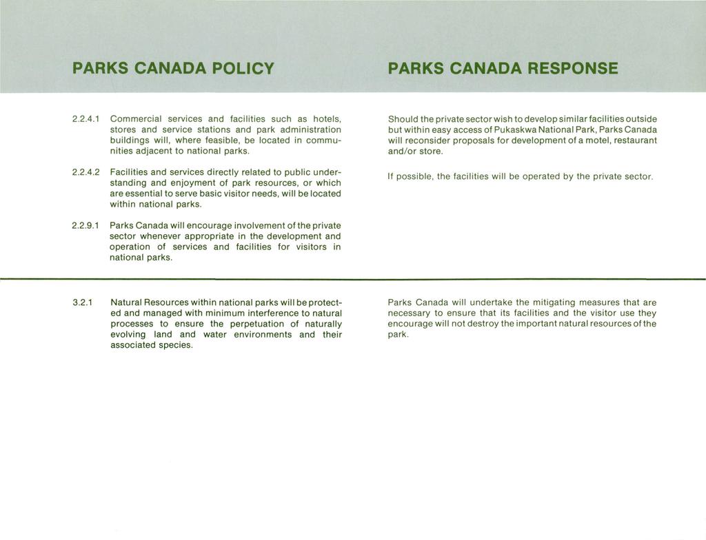 PARKS CANADA POLICY PARKS CANADA RESPONSE 2.2.4.