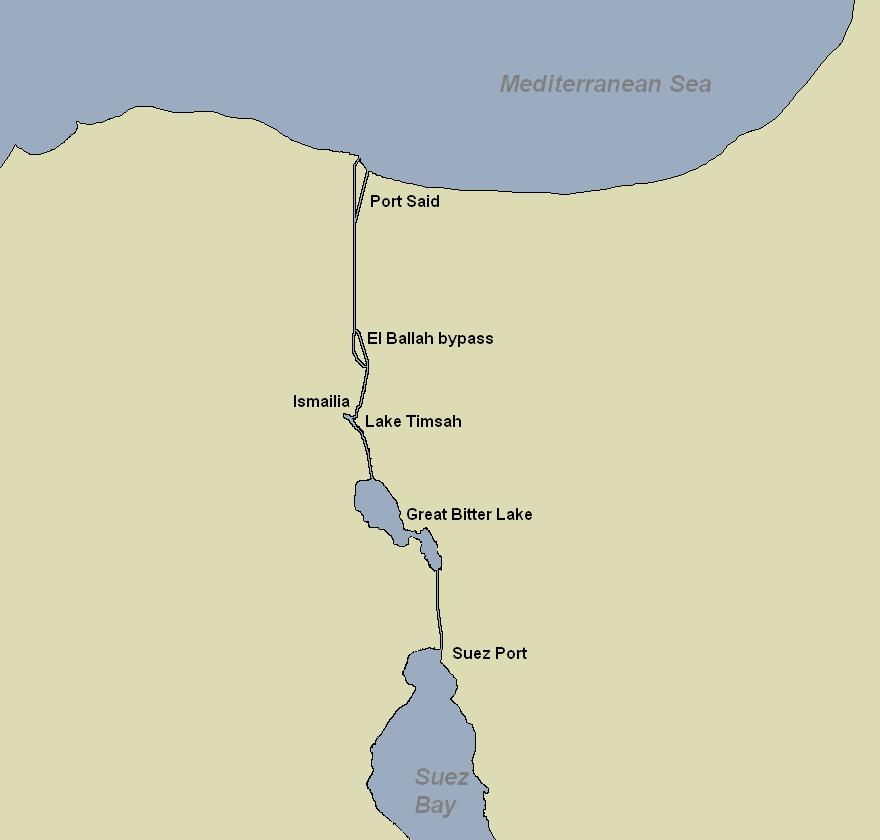 Suez Canal Transit The Suez Canal connects the Mediterranean Sea and the Red Sea and extends for a total length of 192 kilometres.