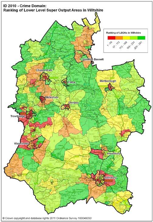 3. Local Variations in Deprivation 21 G. Figure 3.2. Indices of Deprivation in Wiltshire 2010: Domain Ranking of LSOAs: A. Income; B. Employment; C. Health Deprivation and Disability: D.