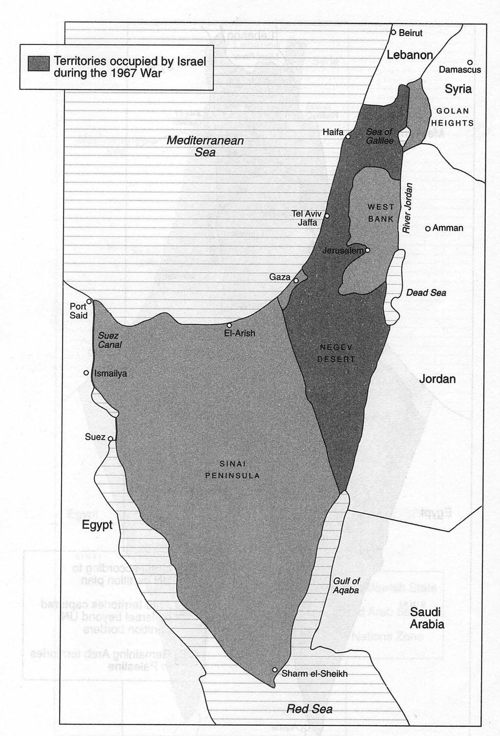 6 POSLEDICE Ob koncu šestdnevne vojne je Izrael zasedel Zahodni breg, Gazo, Sinajski polotok in Golansko planoto.
