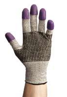 CUT RESISTANT GLOVES Cut-Resistant Exclusive purple-coated fingertips fan, and dots on palm provide better grip and enhanced protection!