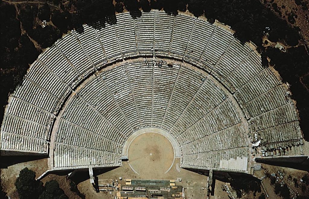 Late Classical Architecture Theater Design Greek theaters were typically built against a hillside so that the earth supported the cavea of stone seats.