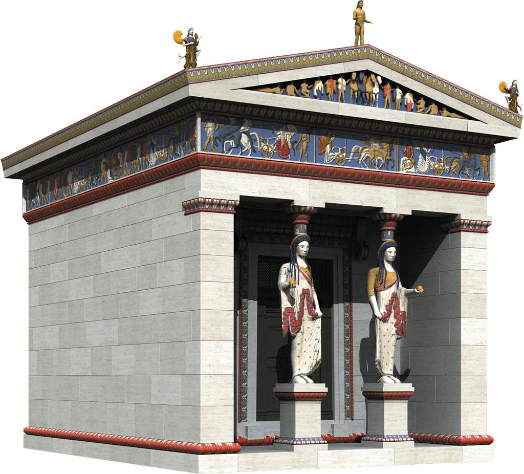 Archaic Architectural Sculpture Siphnian Treasury, Delphi This reconstruction drawing depicts how ancient Greek architecture actually appeared brightly painted.