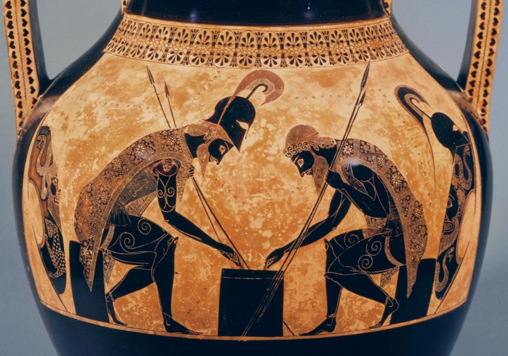 Archaic Vase Painting Exekias The painted vase is an example of the development of black-figure painting and figure representation during the Archaic period. Fig. 5-21.