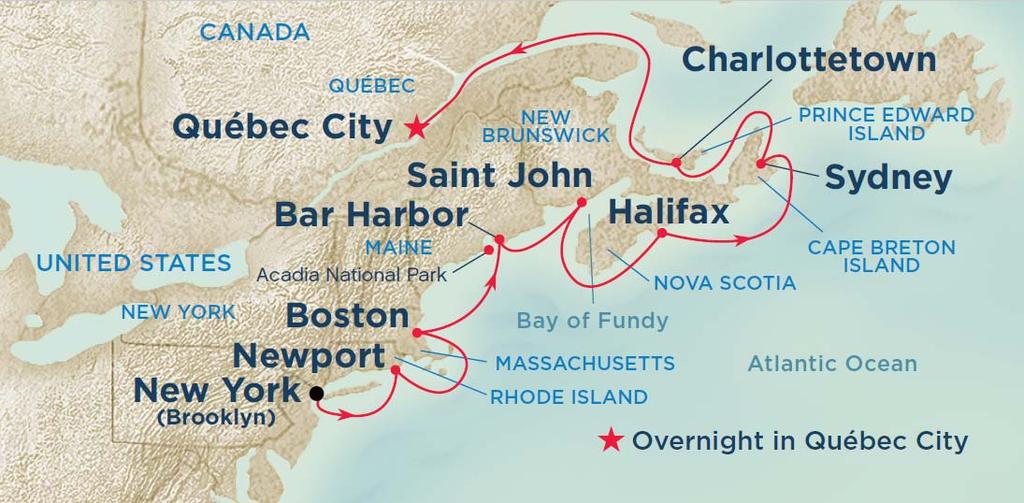 Classic Canada & New England Cruise Ports: New York City (Manhattan or Brooklyn), New York Newport, Rhode Island