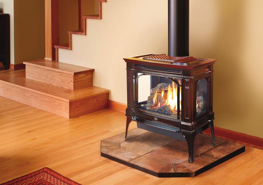 Berkshire 3-Sided Glass medium sized cast iron gas stove The Berkshire is shown in the Oxford Brown enamel finish.