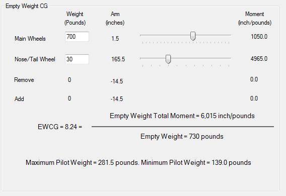 3. Aircraft Empty Weight CG Once all the required fields are entered, (CG limits, Measurements, Empty Weight), you will have an accurate EWCG (8.24 inches in this example).