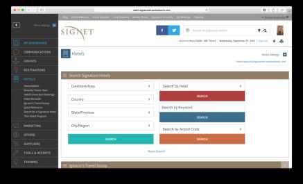 Lesson 2: Search for Hotels and Resorts Signature s hotel search tool is located under the HOTELS menu on