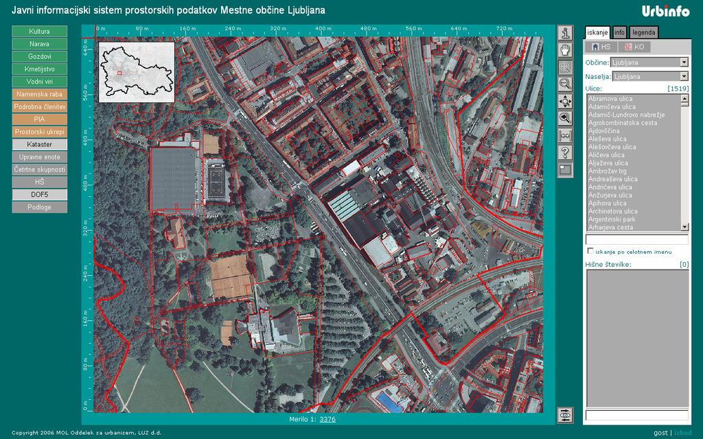 Černe T., 2009. Informacijski sistem za gospodarjenje z javnimi zelenimi površinami v urbanem okolju 108 drugih pravnih režimov, digitalni ortofoto načrti ter topografske karte.