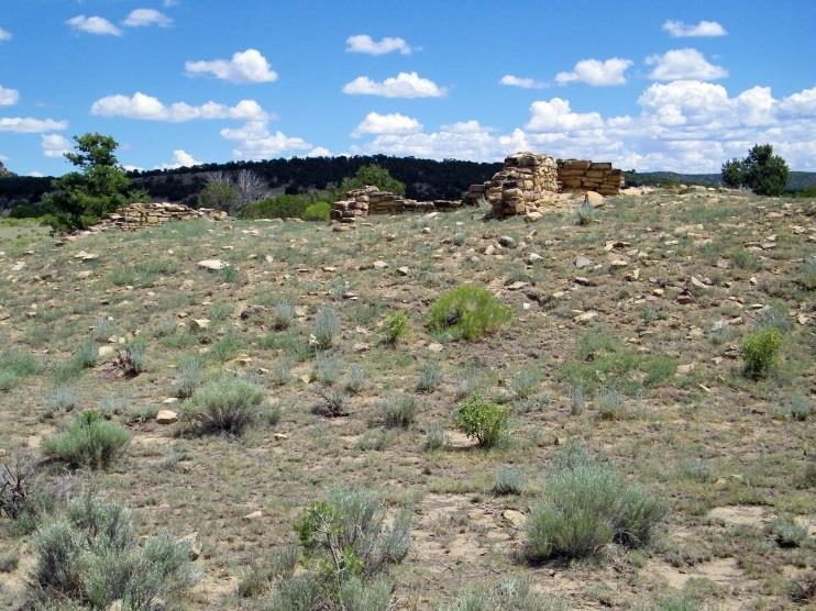 From the parking area at the end of a dirt road, the ruins are located about a quarter mile to the northeast, but there is no trail leading to them.