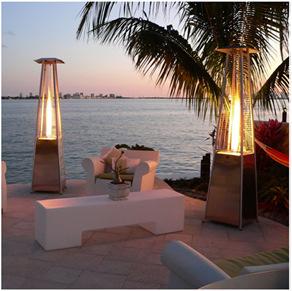 outdoor > others> patio gas heater Pyramid Flame Outdoor Gas Heater Art# 90048 - Silver Stainless Steel construction - Glass tube enclosed flame for