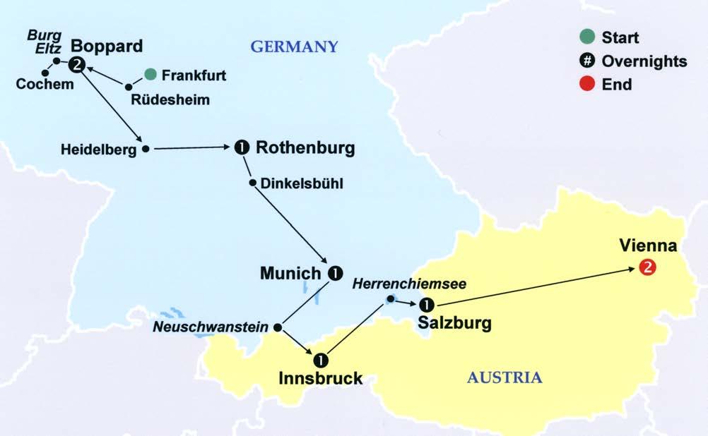 Best of Germany and Austria Tour Rhine and Danube, Castles and Mountains This tour is for travelers who want to see the highlights of both Germany and Austria but have limited time.