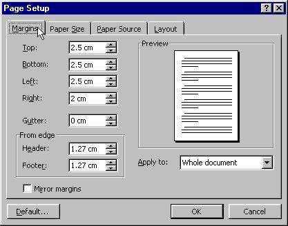 Najčešće korišteni papir je papir formata A4. Papir može biti postavljen vertikalno (PORTRAIT) i horizontalno (LANDSCAPE).