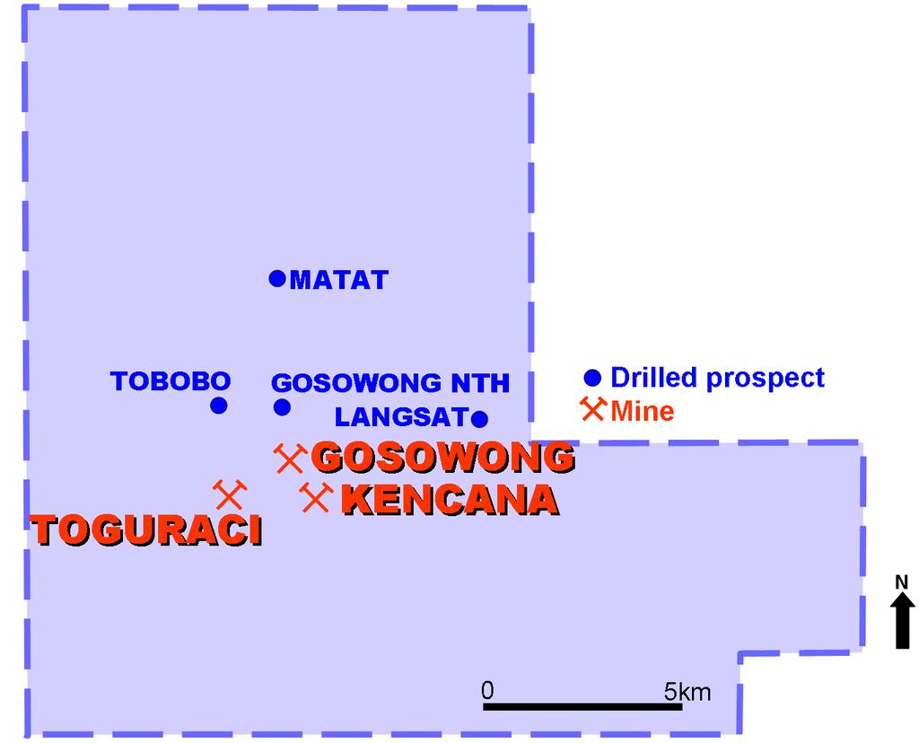 Gosowong Contract of Work GOSOWONG 7% of the area has been subject to moderate exploration Remaining 93% shows the presence of gold through