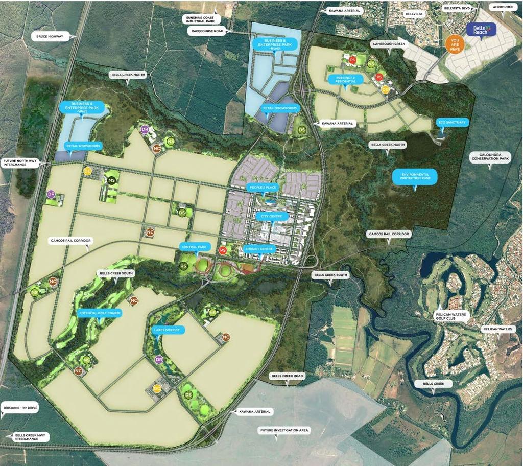 Caloundra South - Project Profile 50,000m2 GFA of commercial 60,000m2 GFA of showrooms 650,000m2 GFA of industrial 100,000m2 GFA of retail 14,500 detached dwellings 4,000 attached