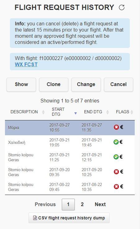 FLIGHT MANAGER PAGE The Flight Manager page shows all of the pilot s flight requests (FLIGHT REQUEST HISTORY) and provides the functionality to submit/change/cancel a flight request (FLIGHT REQUEST