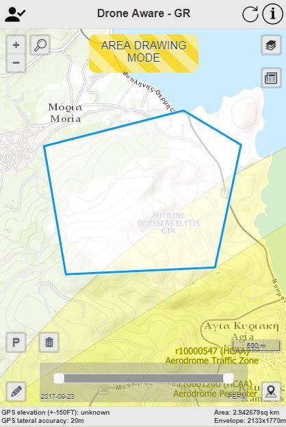 MAP DRAWING MODE This mode is indicated by a yellow AREA DRAWING MODE sign at the top of the map and provides some of the functionality of the navigation/query mode, as well as the following: 1.