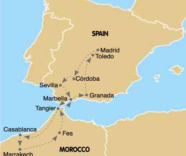 WONDERS OF SPAIN & MOROCCO TOUR DAYS: 12 DAYS /10 NIGHTS TOUR TYPE: VALUE GROUP TOUR DEPARTS: SELECTED TUESDAYS USA/CANADA - MADRID CORDOBA SEVILLA RONDA MARBELLA TANGIER RABAT CASABLANCA MARRAKECH