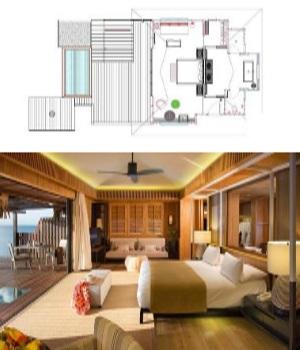 Bed Configuration: 1 king bed or 2 single beds + 1 sofa bed (+ 1 rollaway bed) More Info: Surface 95m²: interior 67m², exterior 28m² Additional Facilities: Private Ladder to Lagoon, Glass Bottom