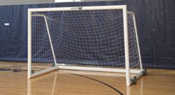 Attaches to back of a single field hockey goal so user can tip and roll the goal on and off the field.