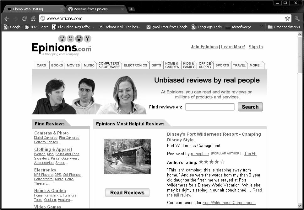 com 26 Epinions Epinions general consumer review site Posetioci čitaju mišljenja drugih korisnika o različitim proizvodima Moguće je registrovati se i postavljati svoja mišljenja Mišljenja se