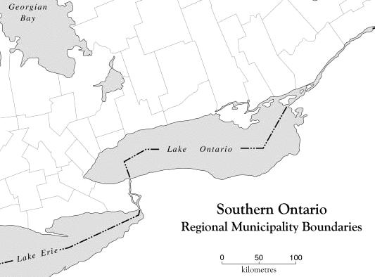 Outline map of Southern Ontario - Regional Municipal Boundaries Brock University Map