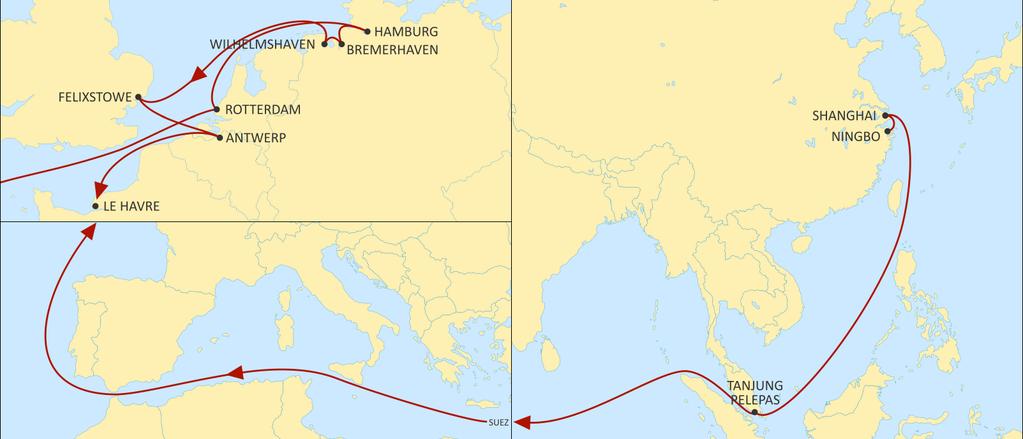 ASIA NORTH EUROPE CONDOR WESTBOUND New service : Extended coverage of Shanghai, Ningbo & SEA hub Best transit time to Rotterdam with a great connection for Saint Petersburg-bound cargo Best transit