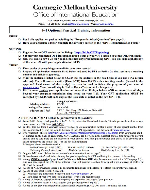 Optional Practical Training READ THE OPT HANDOUT!