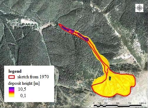 differences between the deposit and the path in our simulation of the avalanche and the layout from the year 1970. 5 3.4 Avalanche in Viedenka Fig.