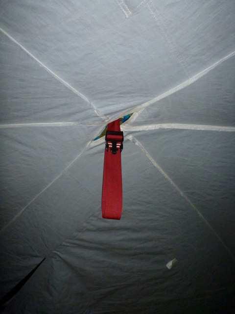 4.4. Inner Tent Suspension System The inner tent is attached to the main tent with sufficient number of Velcro brackets, plastic hooks or clip-buckles, located along each pipe, and at the ground