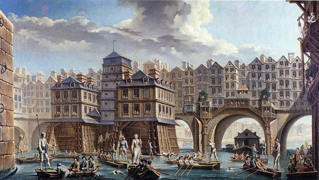 A depiction of the Pont Notre Dame in the 1500s, before