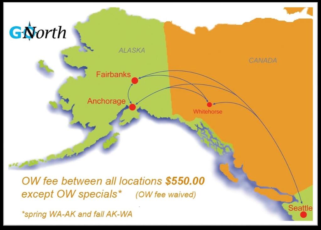 One Way Rentals From Seattle/Tukwila Anchorage Fairbanks Whitehorse To Anchorage, Whitehorse, Fairbanks Fairbanks, Whitehorse, Seattle Anchorage, Whitehorse, Seattle Anchorage, Fairbanks, Seattle For