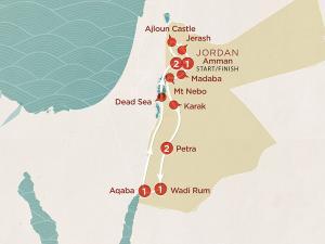 Travel to the fabled 'Rose City' of Petra, stay in a desert camp in Wadi Rum and float in the Dead Sea.