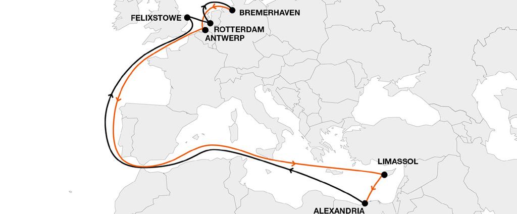 North Europe Mediterranean ALX Alexandria Express 1) Weekly direct service Connecting