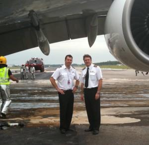 8 First Officer Matt Hicks and Senior Check Captain David Evans underneath the wing of VH-OQA after landing. DE: That s a very interesting question. Really we ll never know the answer to that.