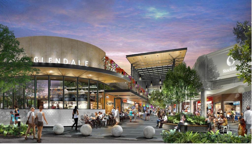 Glendale development concept Introducing 40 new specialty stores within an open mall running in front of Woolworths and Coles.