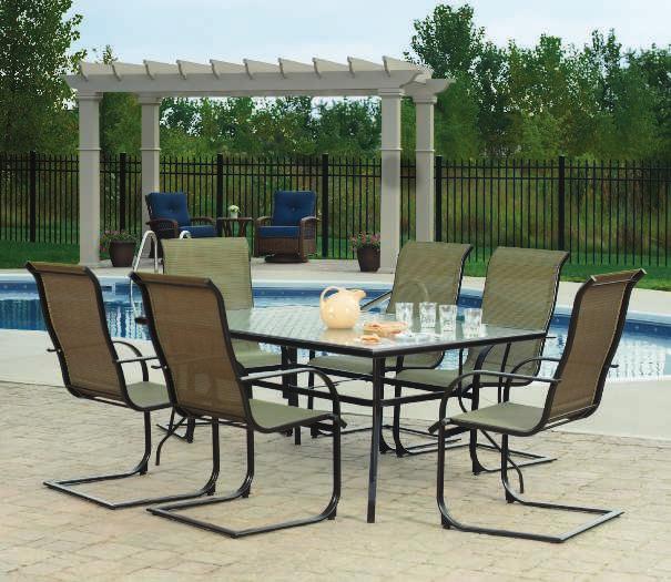 simply inviting THE MANCHESTER Manchester Sling Fabric MANCHESTER DINING SET The long rectangular table features an