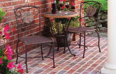 WINDSOR BISTRO SET Made of cast aluminum, the durable Windsor bistro set will not rust. Two chairs and a bistro table are included in a brushed bronze finish. 800970 $189.99 3-Pc.