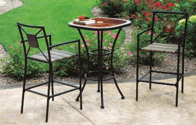 5"H St. Clair Wicker Mosaic Tabletop ST. CLAIR BAR SET A balcony height table and chairs let you see the sights from an elevated position.