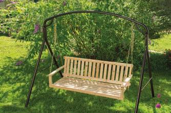 A. JENNINGS PORCH SWING Simple, unfinished hardwood creates a naturally beautiful atmosphere for quiet reflection.