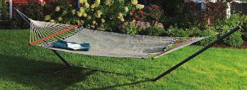 Difficult to tear or puncture, retains color. Supports 350 lb. 817076 $139.99 Hammock 55"W x 82"L Overall Length 13' F.