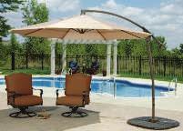 10' ROUND ALUMINUM OFFSET UMBRELLA Base swivels 360. Trigger handle for ease of use. Powder coated aluminum frame for enhanced performance. 220 gram polyester fabric with air vent. Tan. 8 ribs.