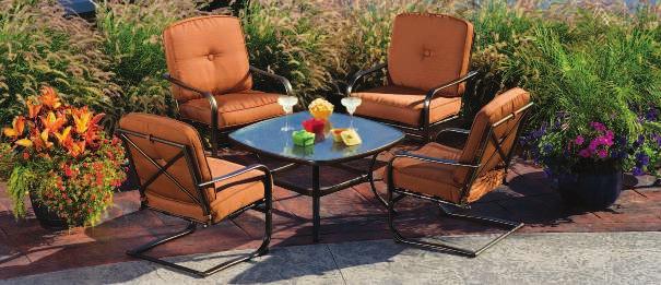 Propane tank sold separately. 5-Pc. Set Includes: 4 CHAIRS 26"W x 30"D x 34"H FIRE TABLE 46" Square x 25"H 801100 $1199.