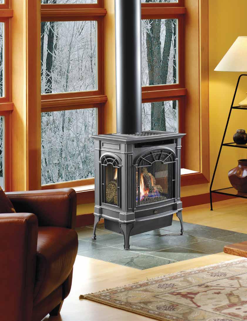 Northfield TM Small Bay Window Cast Iron Gas Stove The top vented Northfield in this room is shown in the New Iron paint finish.